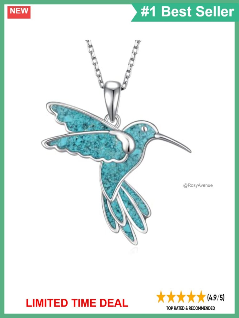 925 Sterling Silver Hummingbird Turquoise Pendant Necklace